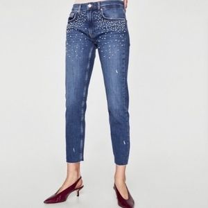 Zara Woman Pearl Embellished Jeans